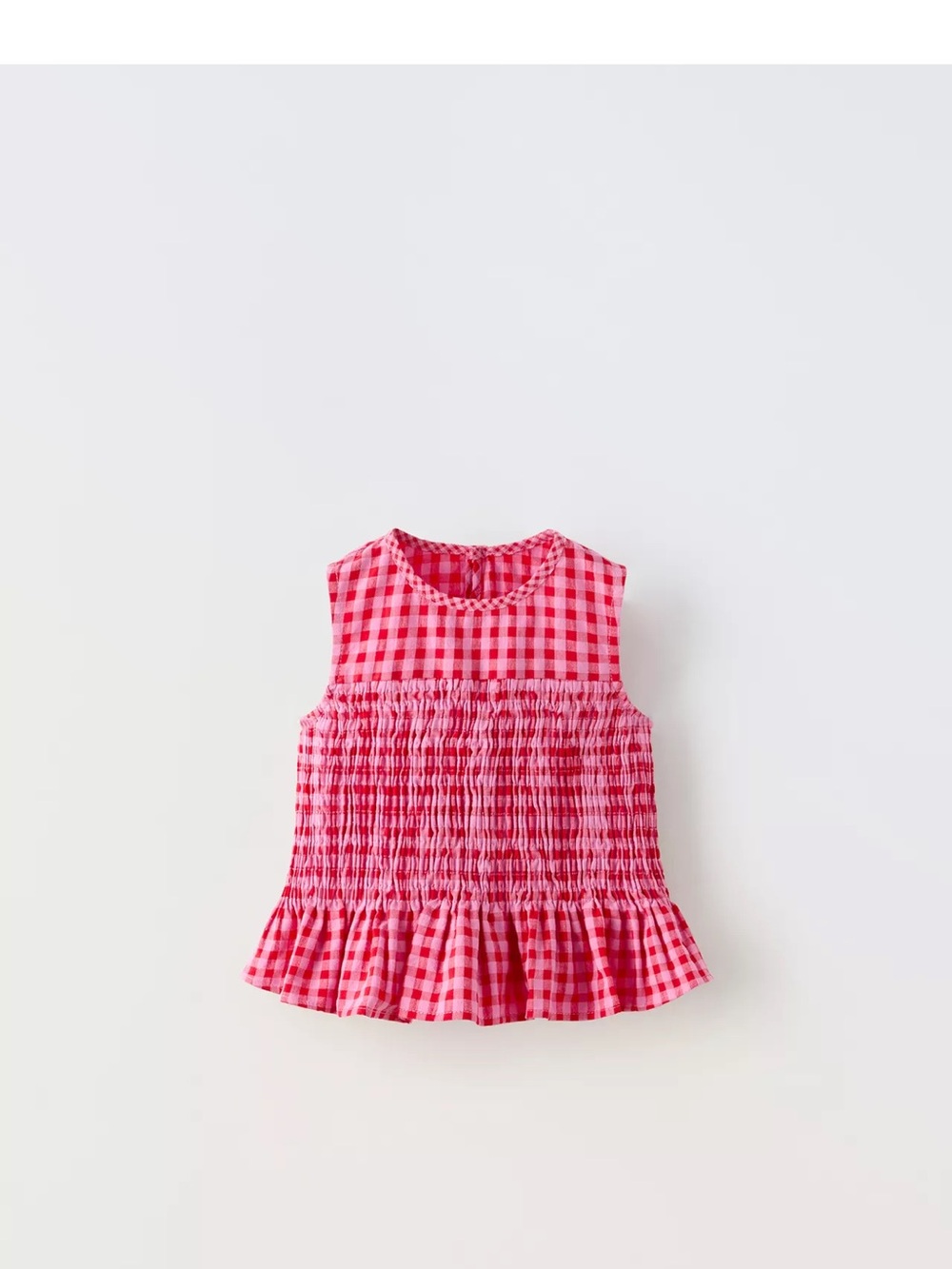 Zara Pink Gingham Smocked Peplum Top - Kids